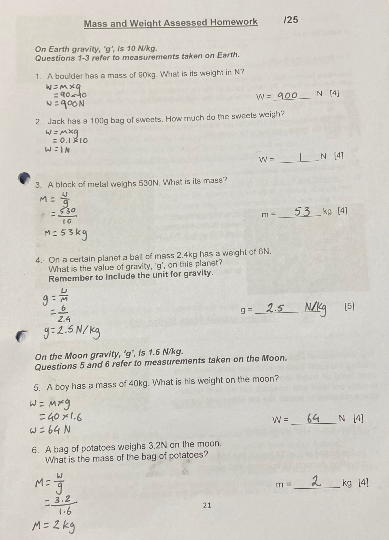 Mass And Weight Assessed Homework (16 Nov 2021 At 09 50)